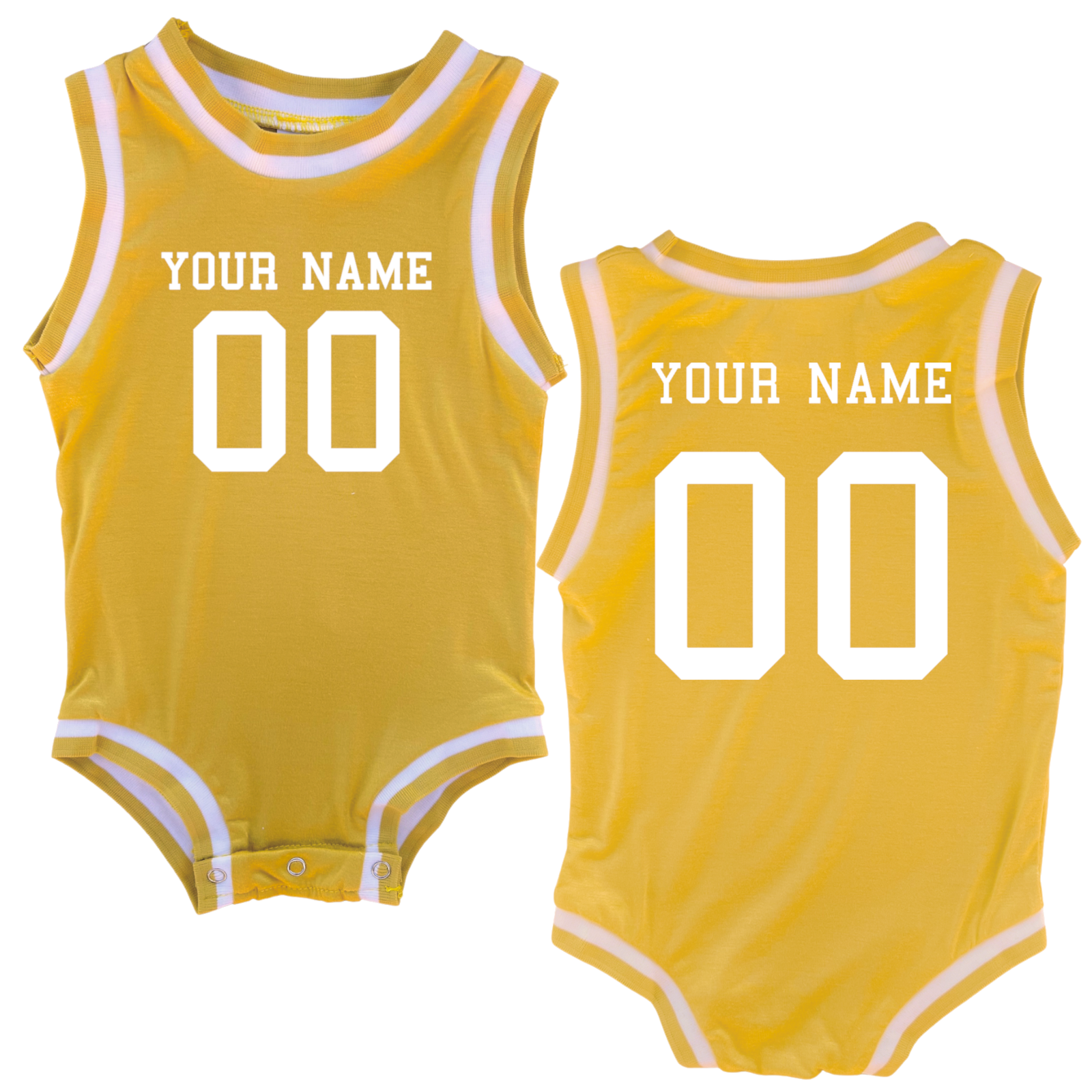 Personalized Sleeveless Basketball Jersey for Babies - Personalized with Name and Number (Front & Back) Gold