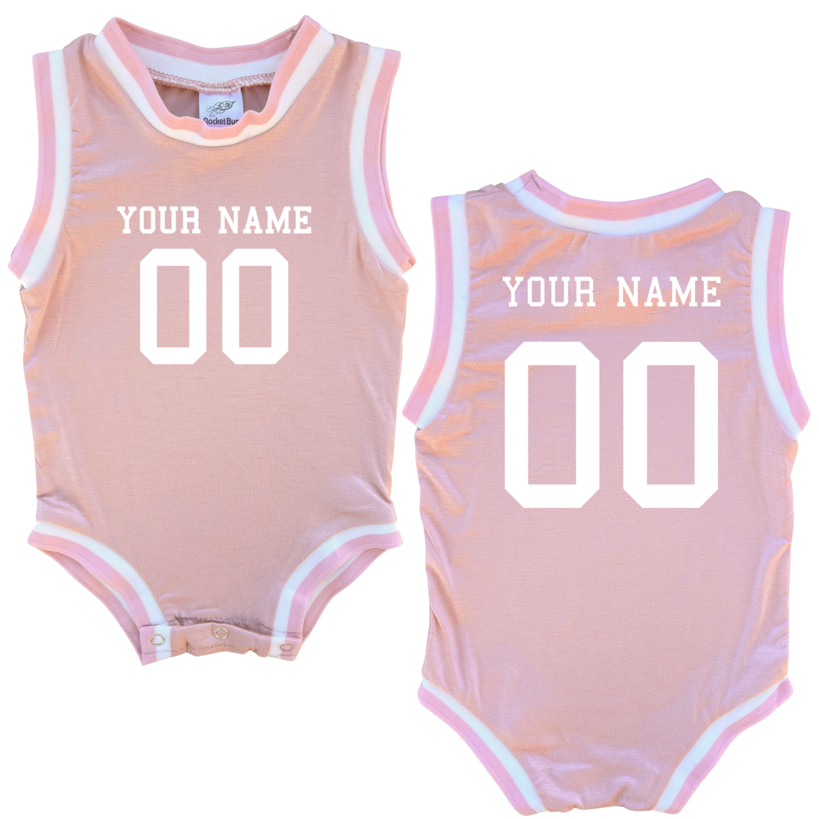 Personalized Sleeveless Basketball Jersey for Babies - Personalized with Name and Number (Front & Back) Pink