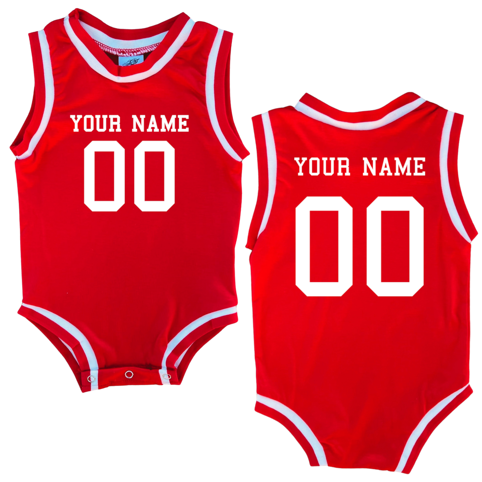 Personalized Sleeveless Basketball Jersey for Babies - Personalized with Name and Number (Front & Back) Red