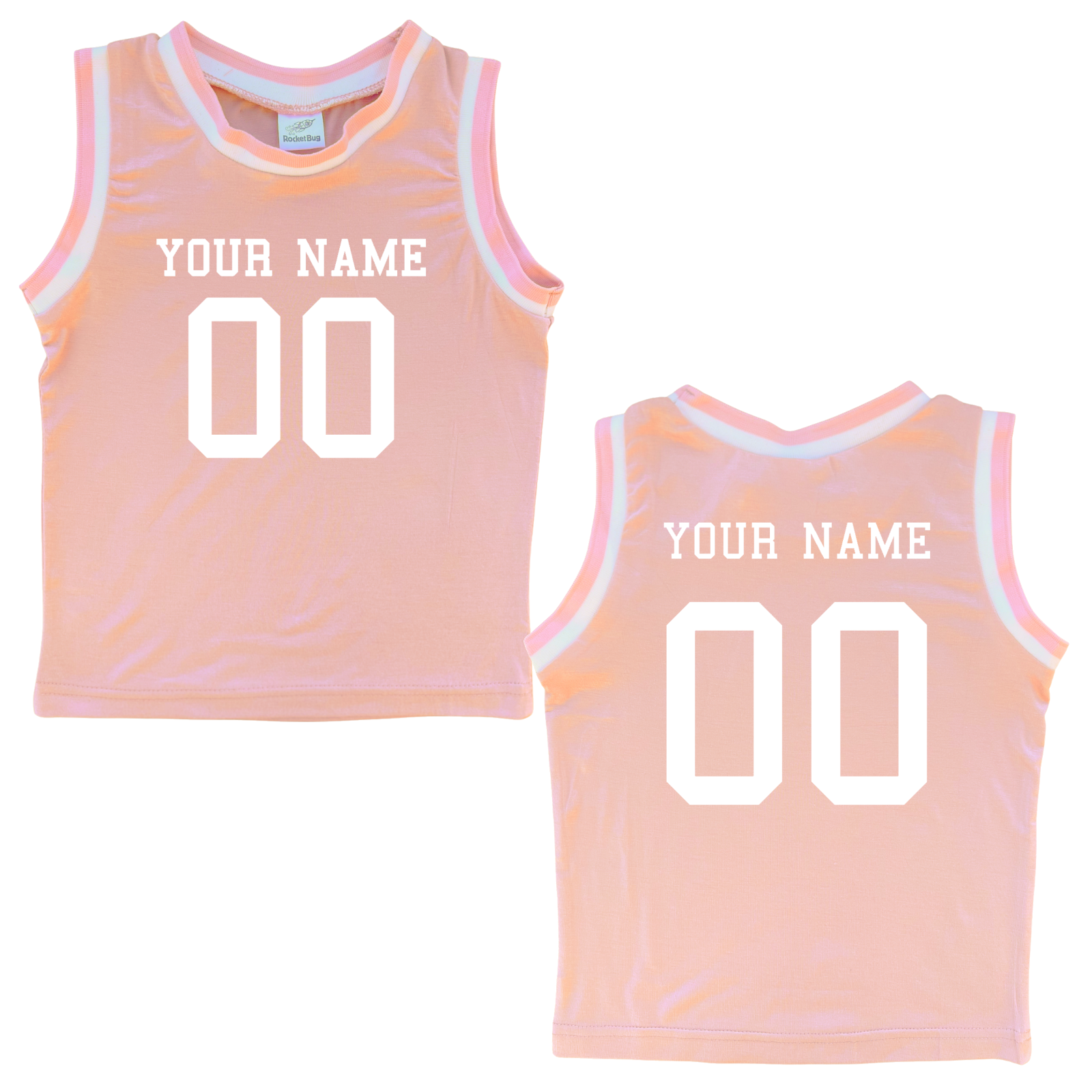 Personalized Sleeveless Basketball Jersey for Toddlers- Personalized with Name and Number (Front & Back) Pink