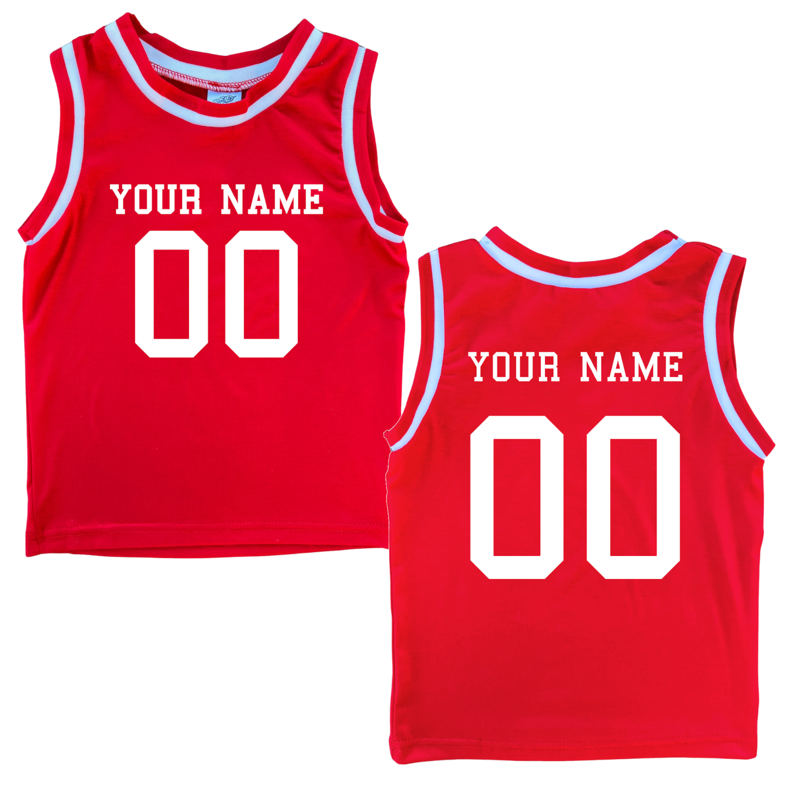 Personalized Sleeveless Basketball Jersey for Toddlers- Personalized with Name and Number (Front & Back) Red
