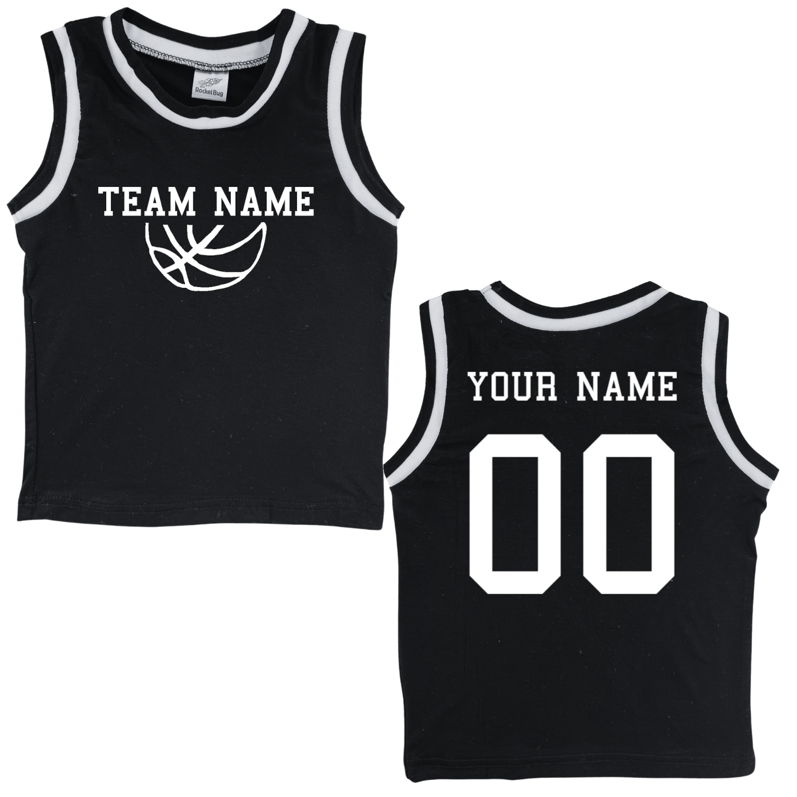 Personalized TEAM Basketball Jersey Baby Tee Personalized with Name and Number (Front & Back) Black