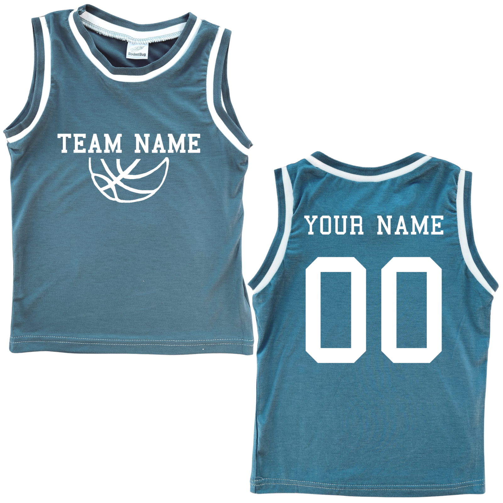 Personalized TEAM Basketball Jersey Baby Tee Personalized with Name and Number (Front & Back) Blue