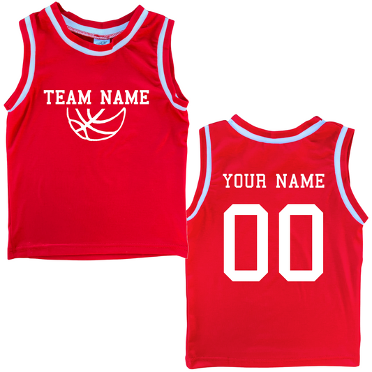 Personalized TEAM Basketball Jersey Baby Tee Personalized with Name and Number (Front & Back) Red