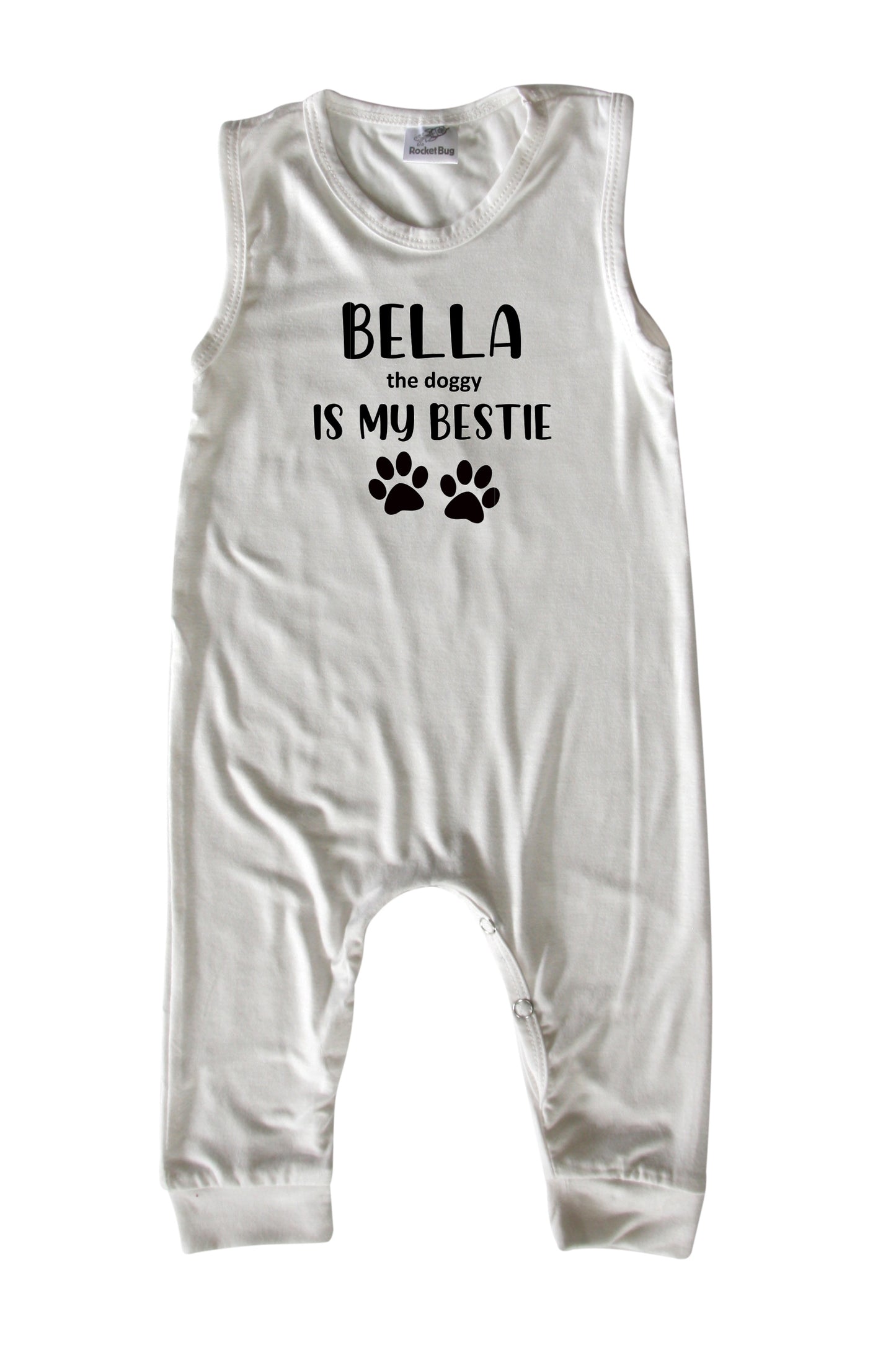 Bestie (Dog Friend) Personalized Custom Silky Sleeveless Baby Romper for Boys and Girls Off White