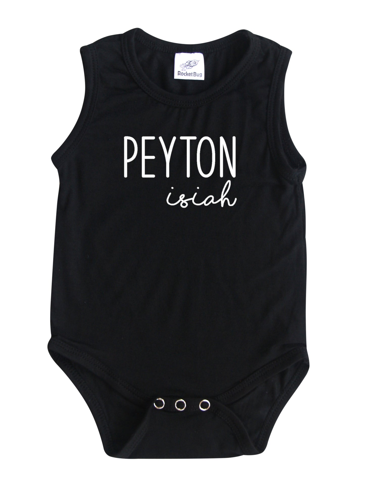 First + Middle Name Personalized (Modern Cursive) Custom Silky Sleeveless Baby Bodysuit Black