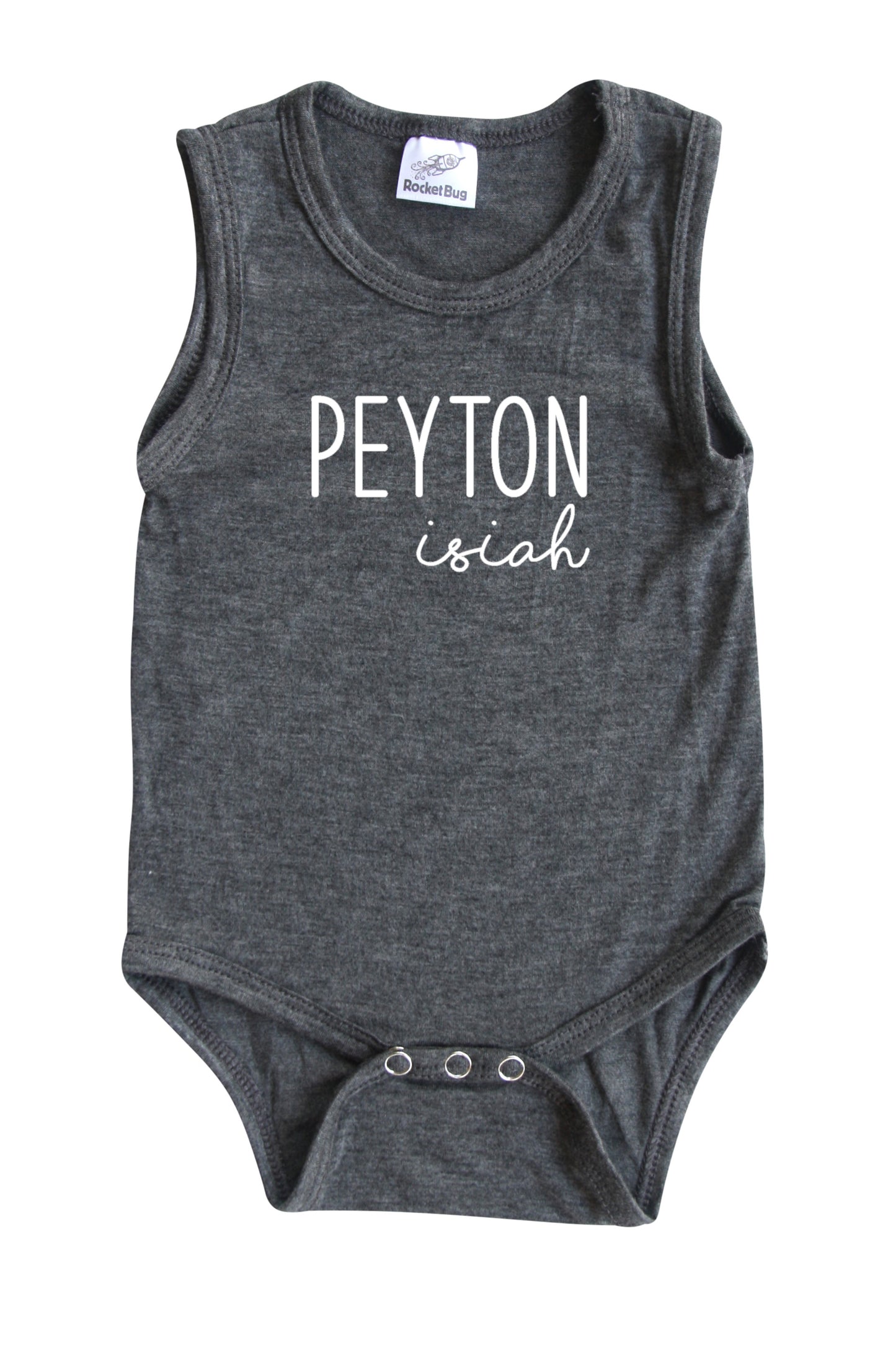 First + Middle Name Personalized (Modern Cursive) Custom Silky Sleeveless Baby Bodysuit Heather Grey
