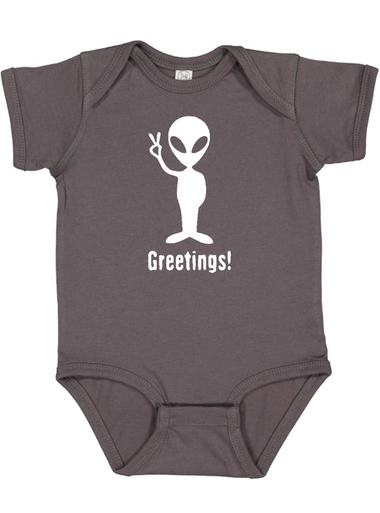 "Greetings" Alien Baby Bodysuit Charcoal
