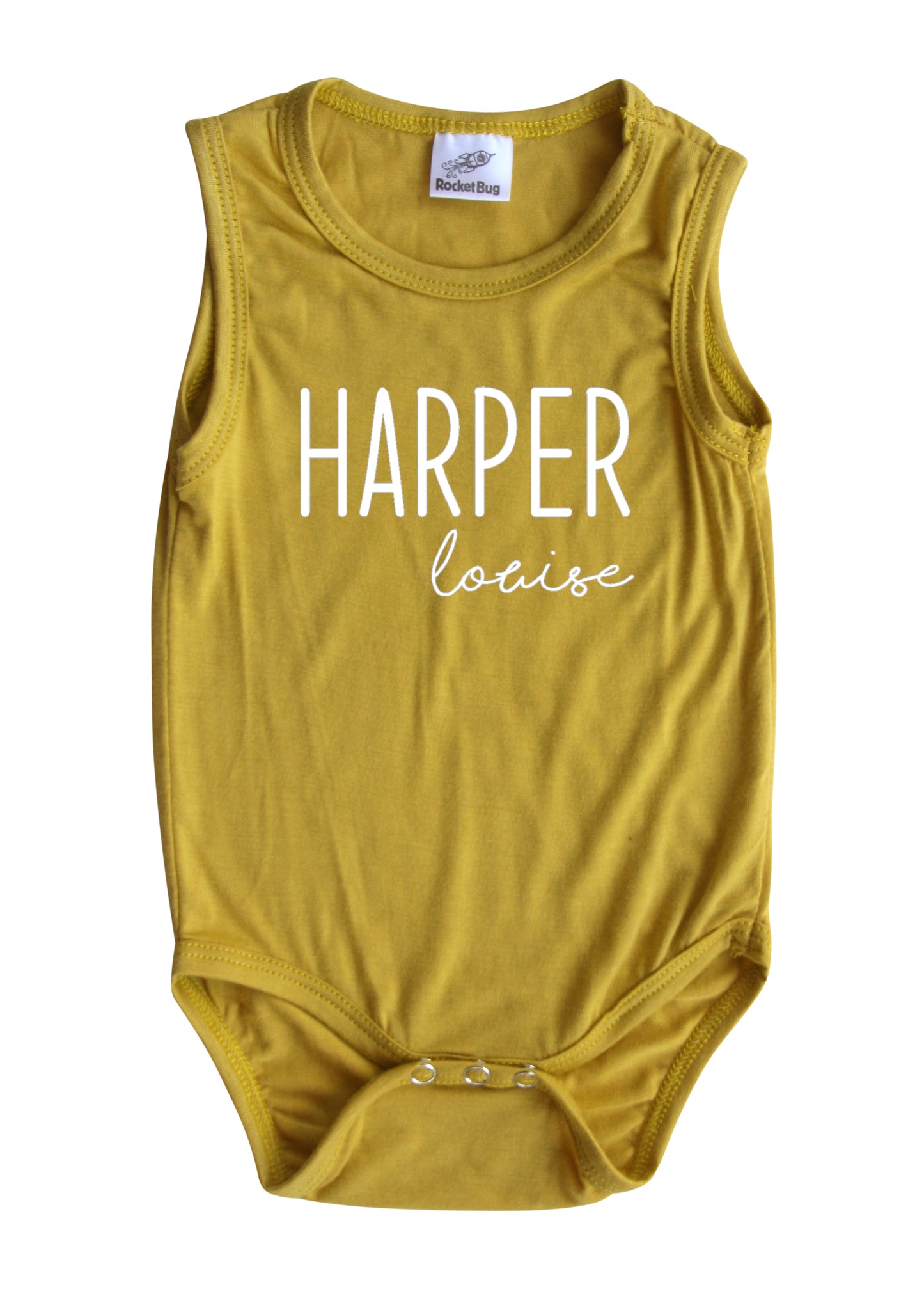 First + Middle Name Personalized (Modern Cursive) Custom Silky Sleeveless Baby Bodysuit Maize