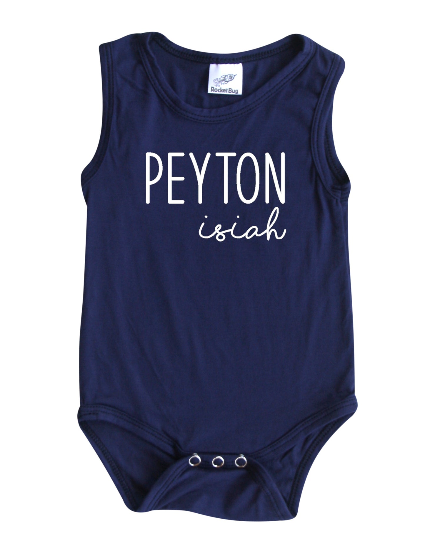 First + Middle Name Personalized (Modern Cursive) Custom Silky Sleeveless Baby Bodysuit Navy
