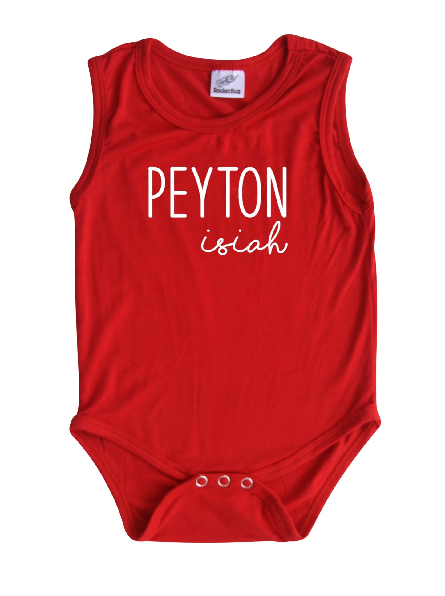 First + Middle Name Personalized (Modern Cursive) Custom Silky Sleeveless Baby Bodysuit Red
