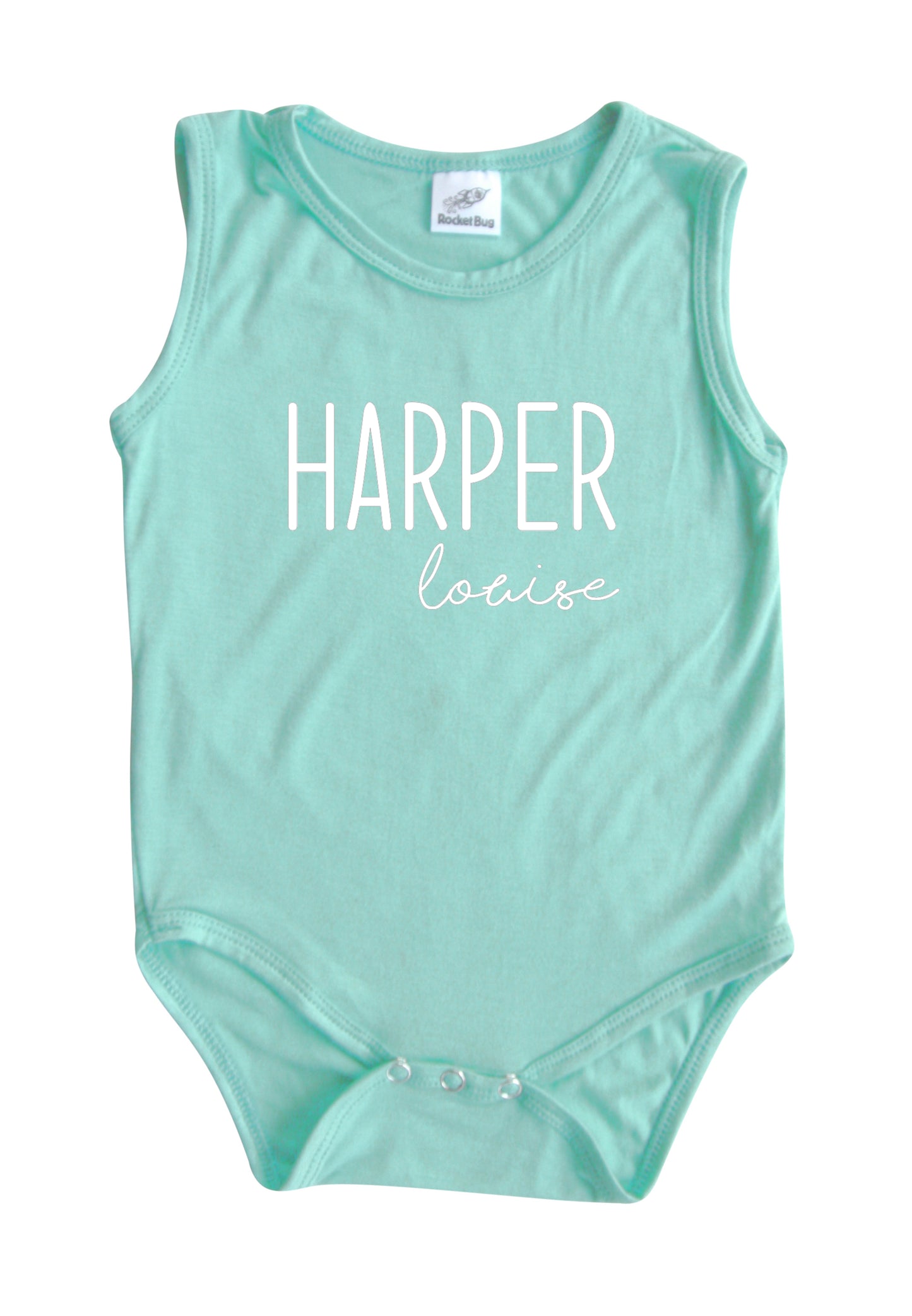 First + Middle Name Personalized (Modern Cursive) Custom Silky Sleeveless Baby Bodysuit Silky Seafoam