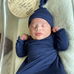 Silky Knotted Baby Gown with Knotted Hat - Infant Sleeper