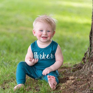 "Lush" Personalized Custom Silky Sleeveless Baby Romper for Boys and Girls