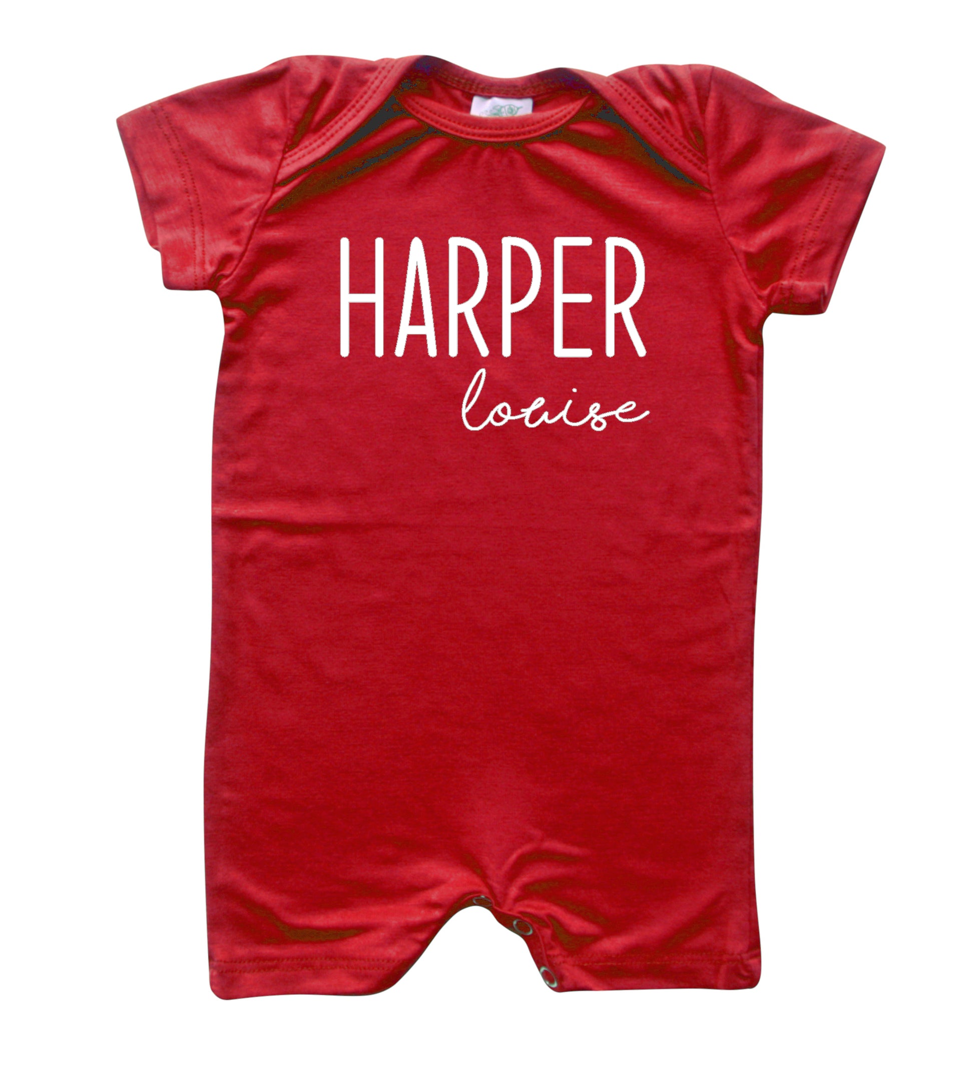 Personalized First + Middle Name (Modern Cursive) Silky Baby Romper Shorts for Boys and Girls Red