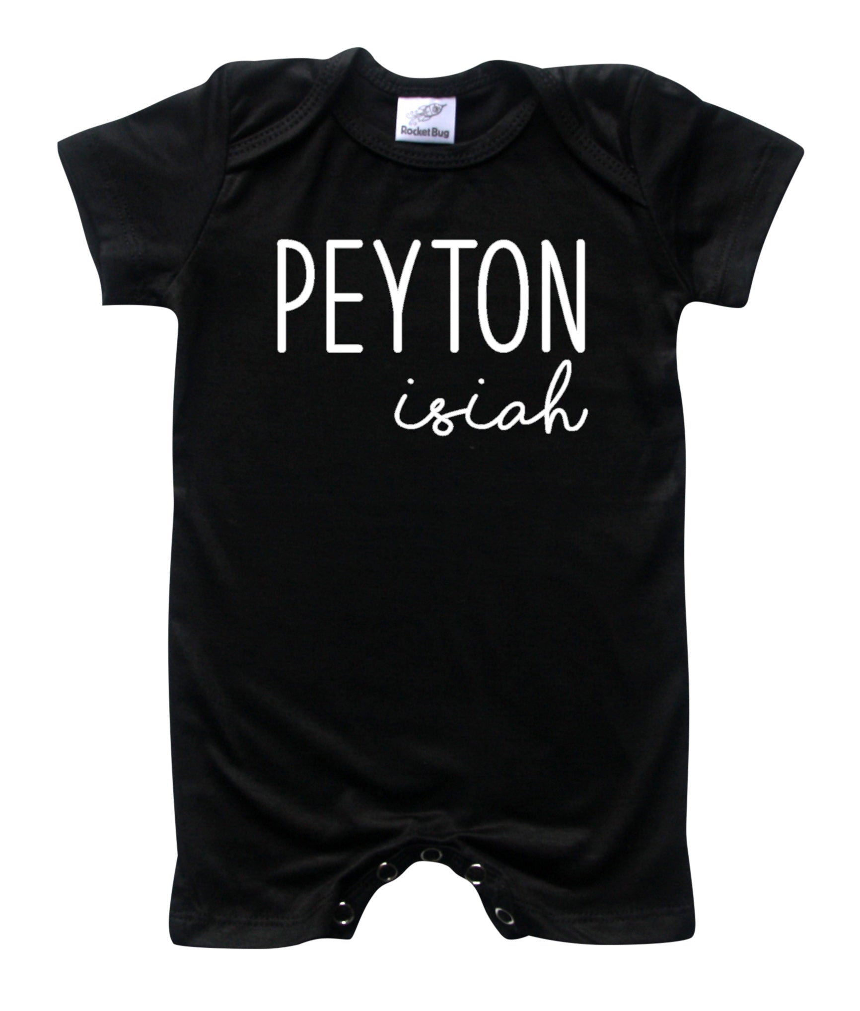 Personalized First + Middle Name (Modern Cursive) Silky Baby Romper Shorts for Boys and Girls Black