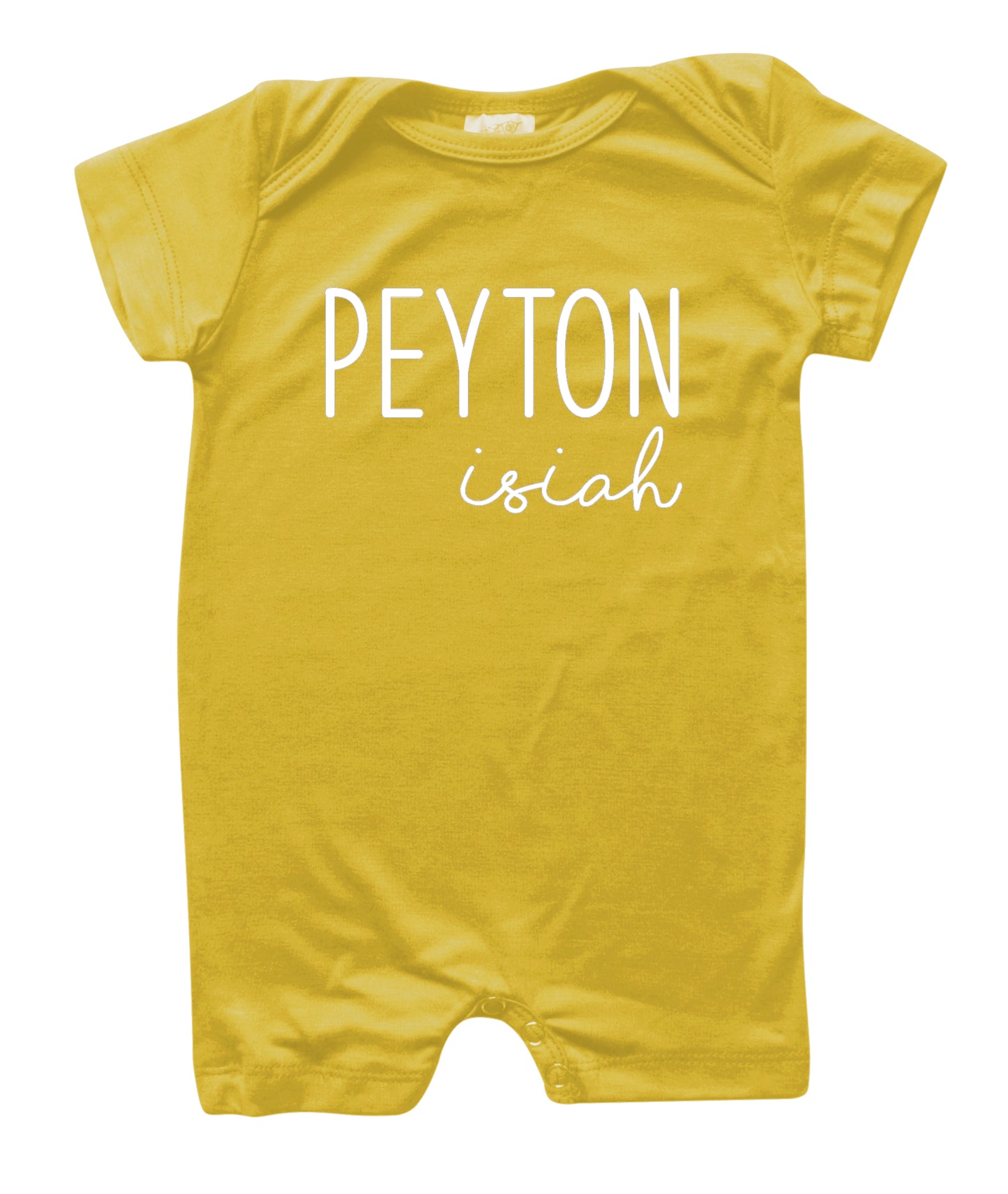 Personalized First + Middle Name (Modern Cursive) Silky Baby Romper Shorts for Boys and Girls Maize
