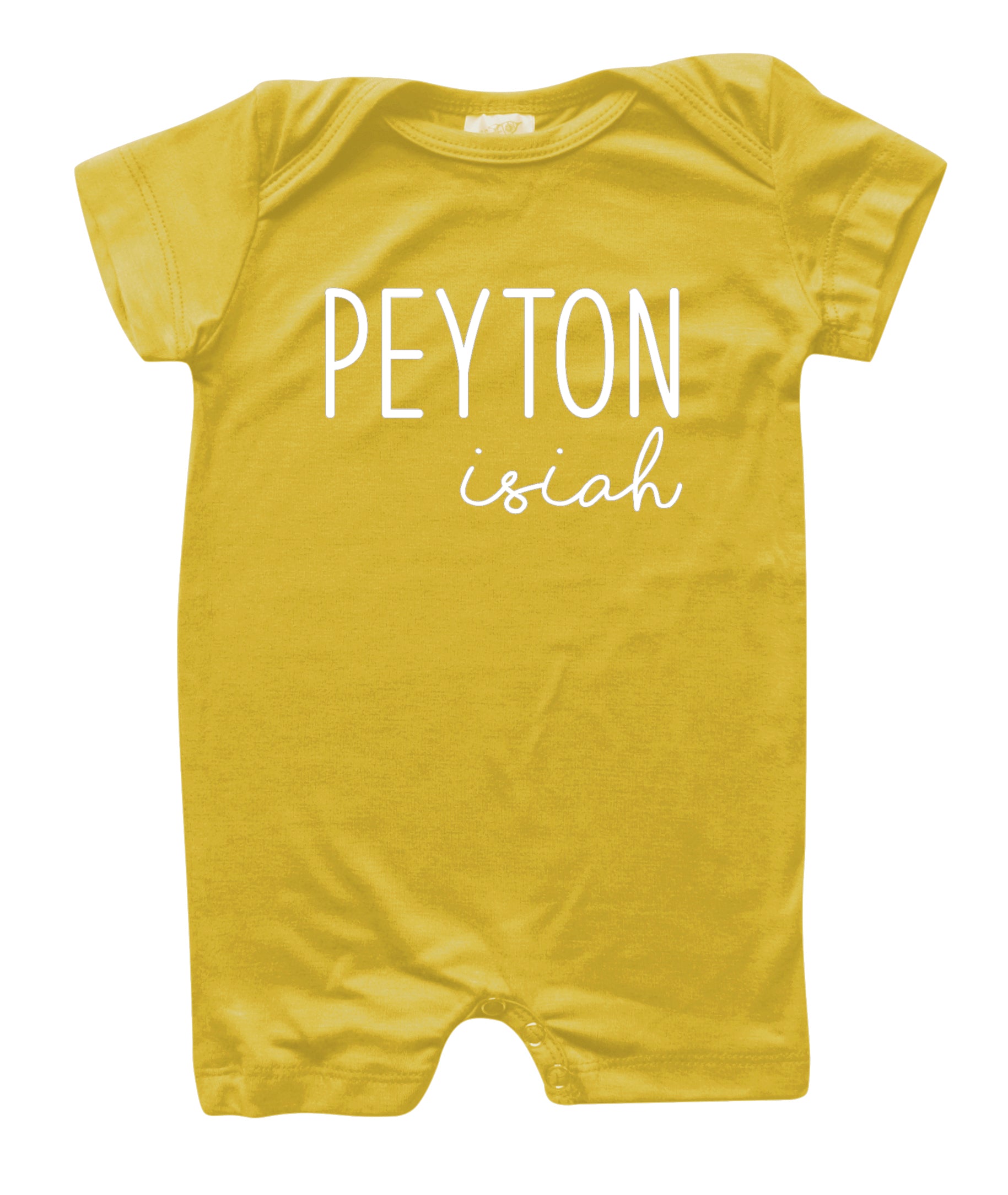 Personalized First + Middle Name (Modern Cursive) Silky Baby Romper Shorts for Boys and Girls Maize