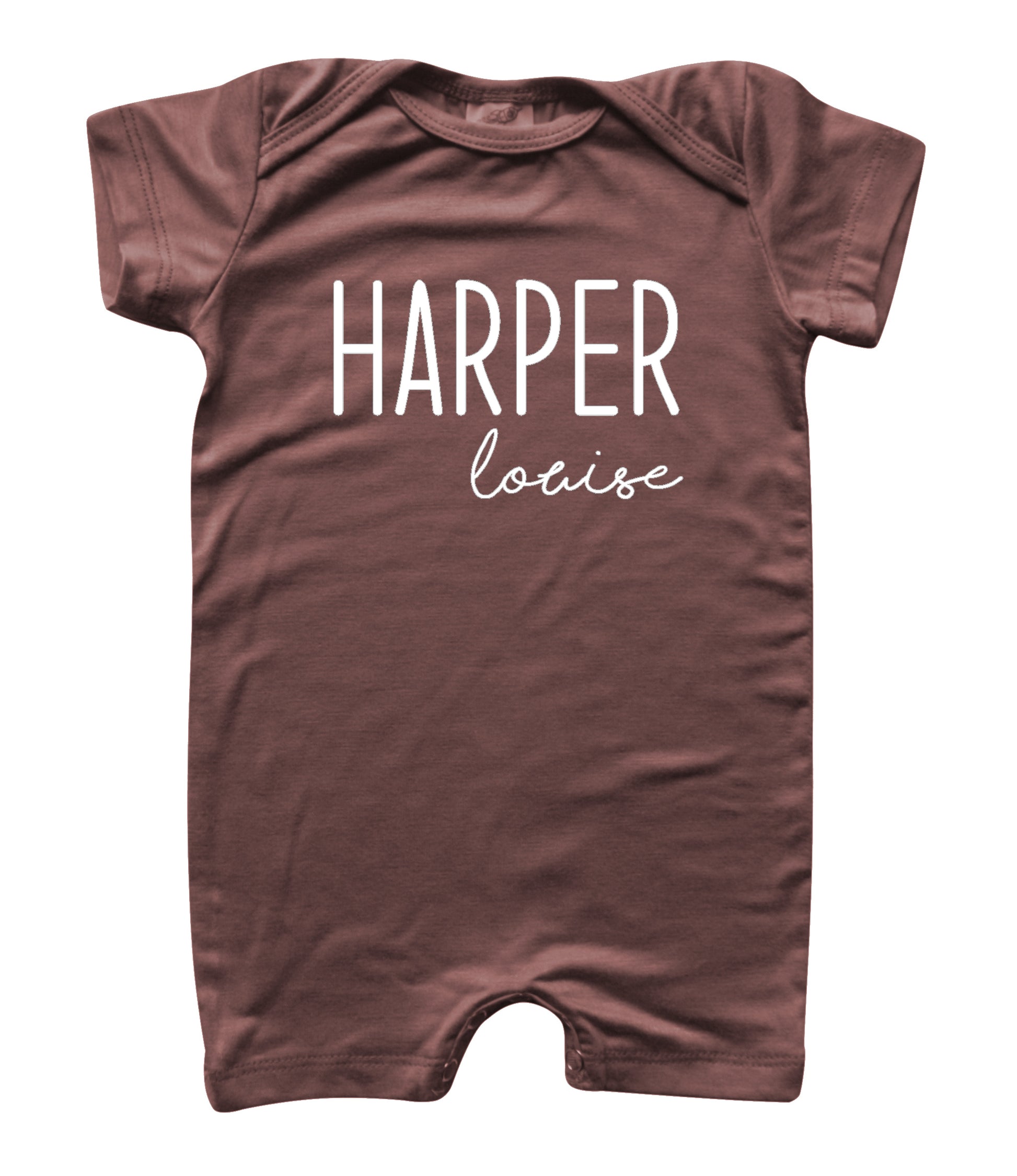 Personalized First + Middle Name (Modern Cursive) Silky Baby Romper Shorts for Boys and Girls Dark Mauve