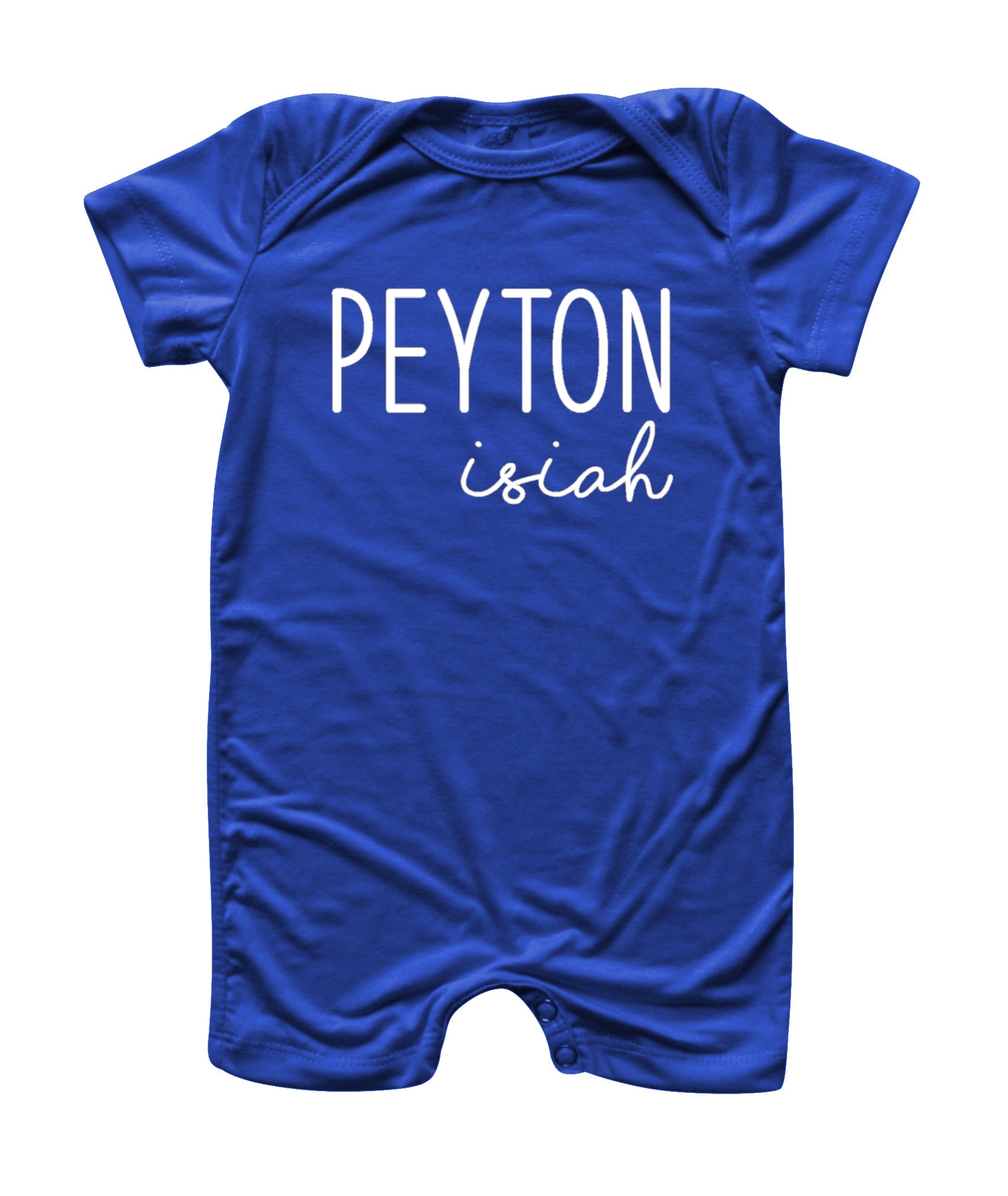 Personalized First + Middle Name (Modern Cursive) Silky Baby Romper Shorts for Boys and Girls Royal Blue