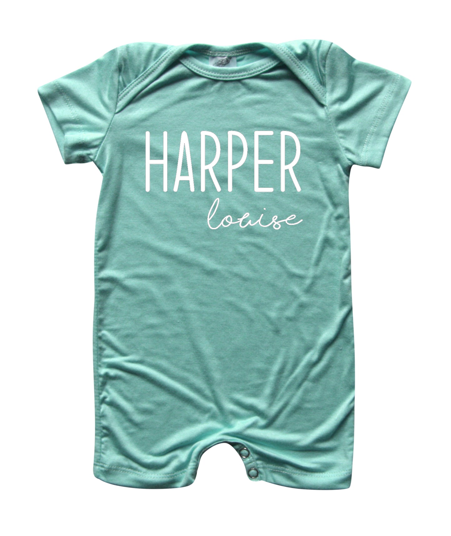 Personalized First + Middle Name (Modern Cursive) Silky Baby Romper Shorts for Boys and Girls Seafoam
