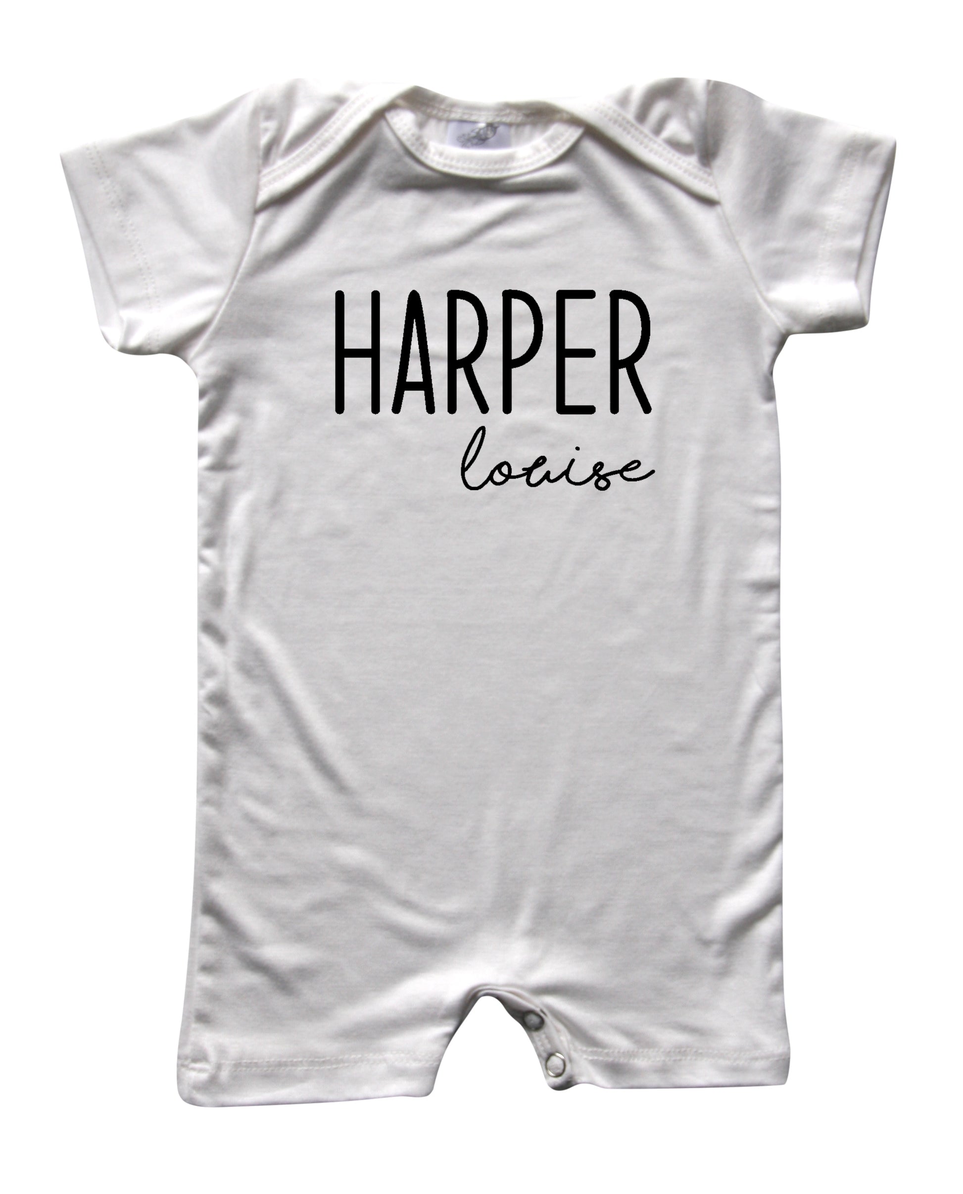 Personalized First + Middle Name (Modern Cursive) Silky Baby Romper Shorts for Boys and Girls Off White