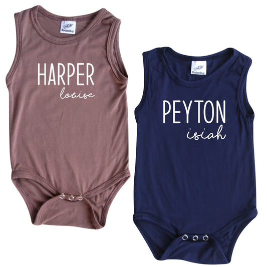 First + Middle Name Personalized (Modern Cursive) Custom Silky Sleeveless Baby Bodysuit