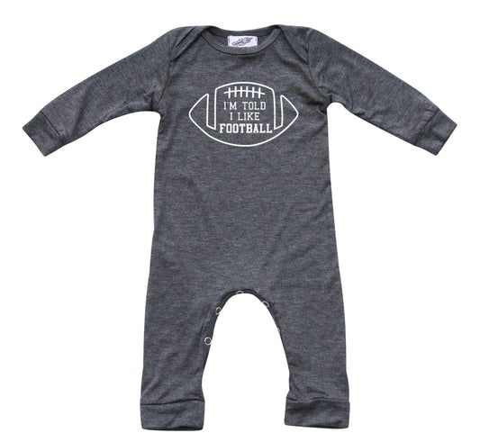 I'm Told I Like Football Long Sleeve Romper Silky Heather Gray