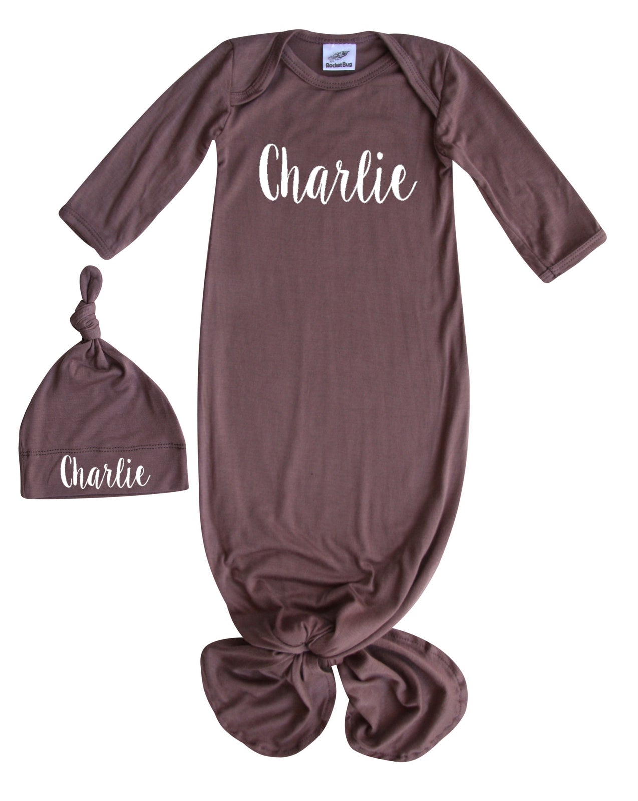 'Lush' Personalized Silky Knotted Baby Knotted Gown for Boys & Girls Newborn Silky Dark Mauve Yes