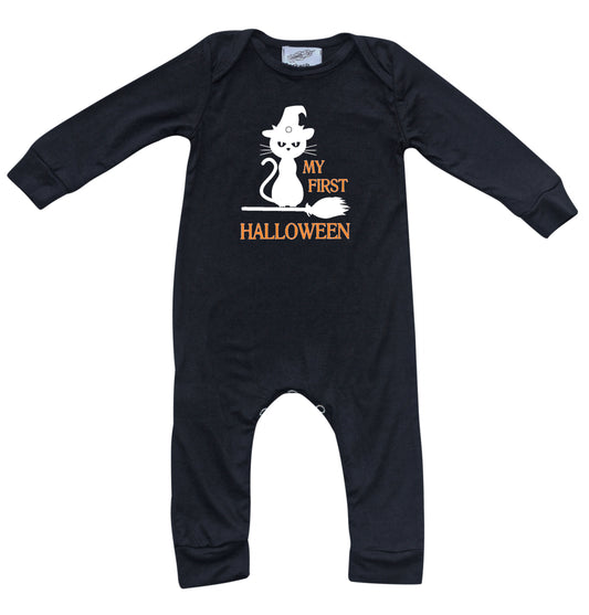 First Halloween Kitty Black Baby Romper outfit Black