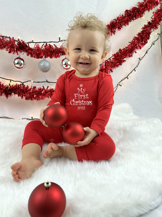 Tree Design First Christmas 2025 Long Sleeve Baby Jumpsuit Romper