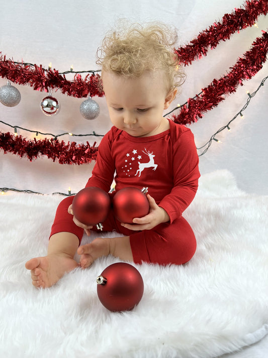 Flying Reindeer Long Sleeve Baby Jumpsuit Romper
