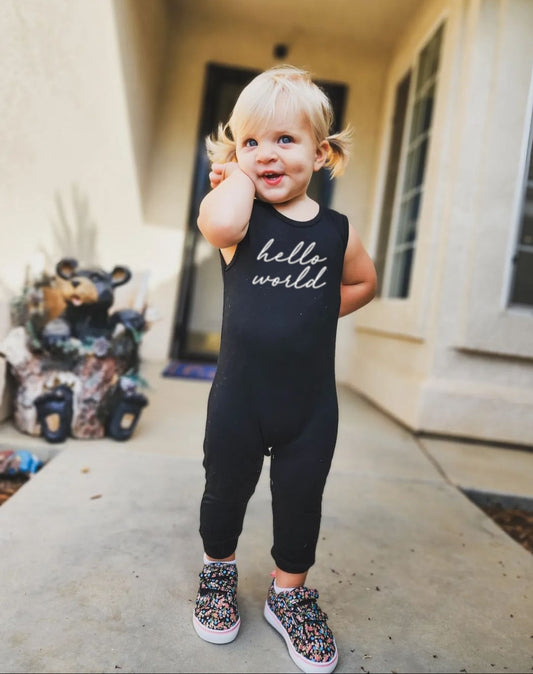 Hello World Script Silky Sleeveless Baby Romper for Boys and Girls
