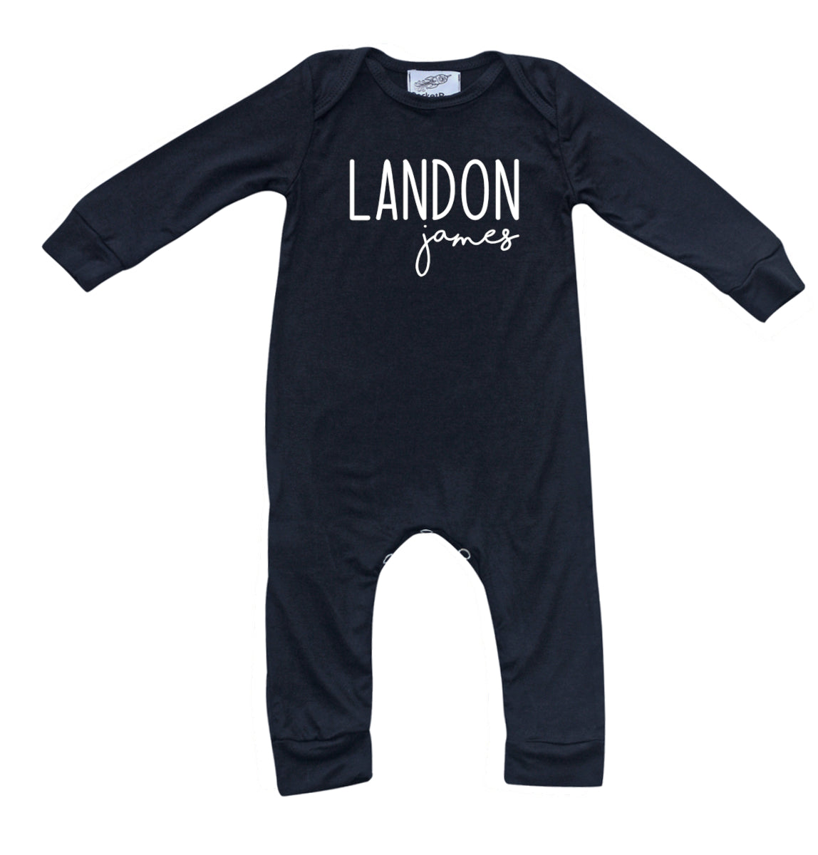 Personalized First + Middle Name (Modern Cursive) Silky Baby Long Sleeve Romper Silky Black