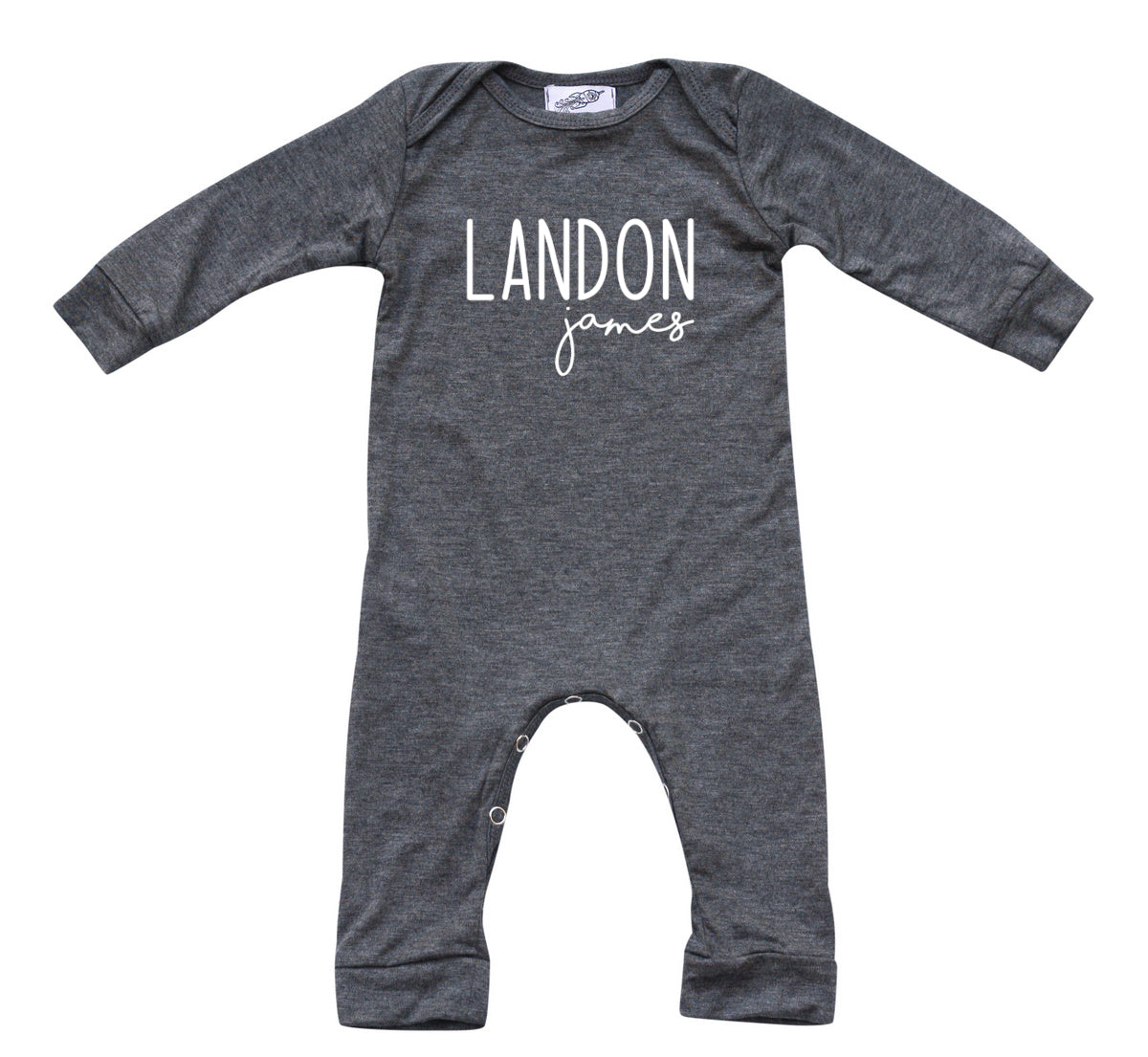 Personalized First + Middle Name (Modern Cursive) Silky Baby Long Sleeve Romper Silky Heather Gray