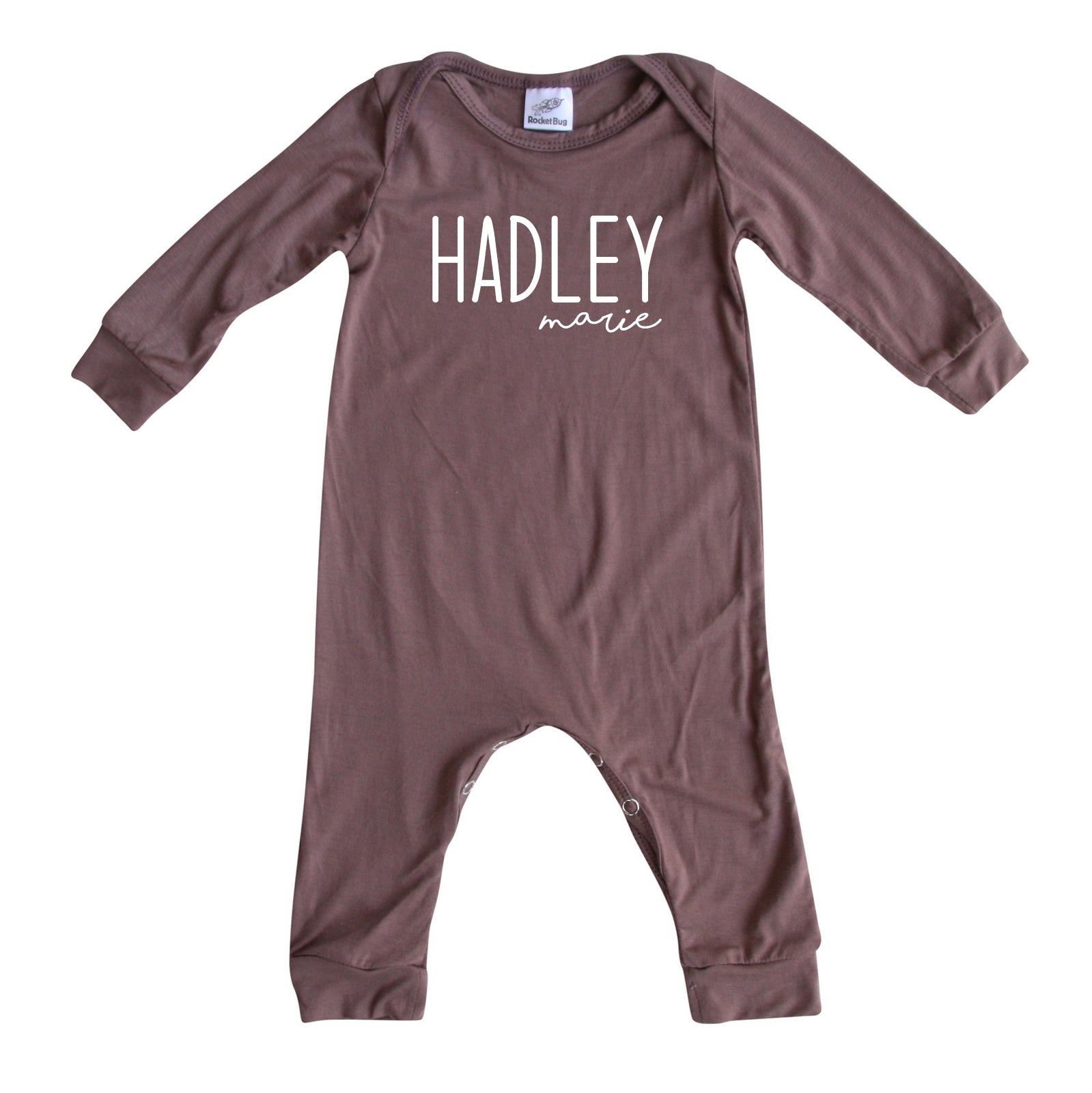 Personalized First + Middle Name (Modern Cursive) Silky Baby Long Sleeve Romper Silky Dark Mauve