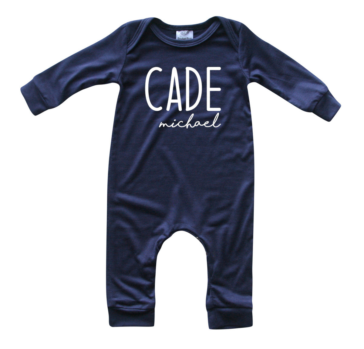 Personalized First + Middle Name (Modern Cursive) Silky Baby Long Sleeve Romper Silky Navy