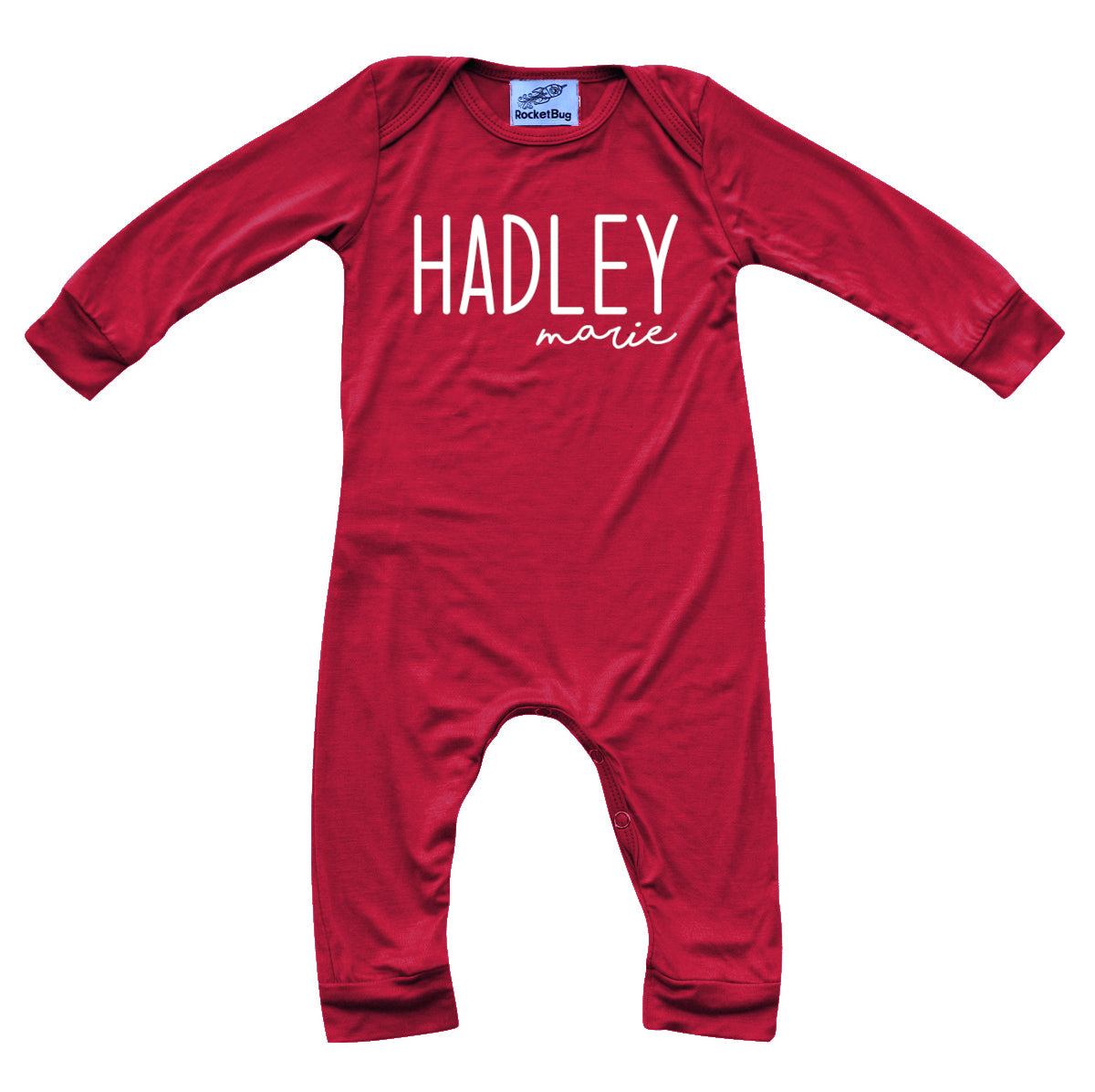 Personalized First + Middle Name (Modern Cursive) Silky Baby Long Sleeve Romper Silky Red