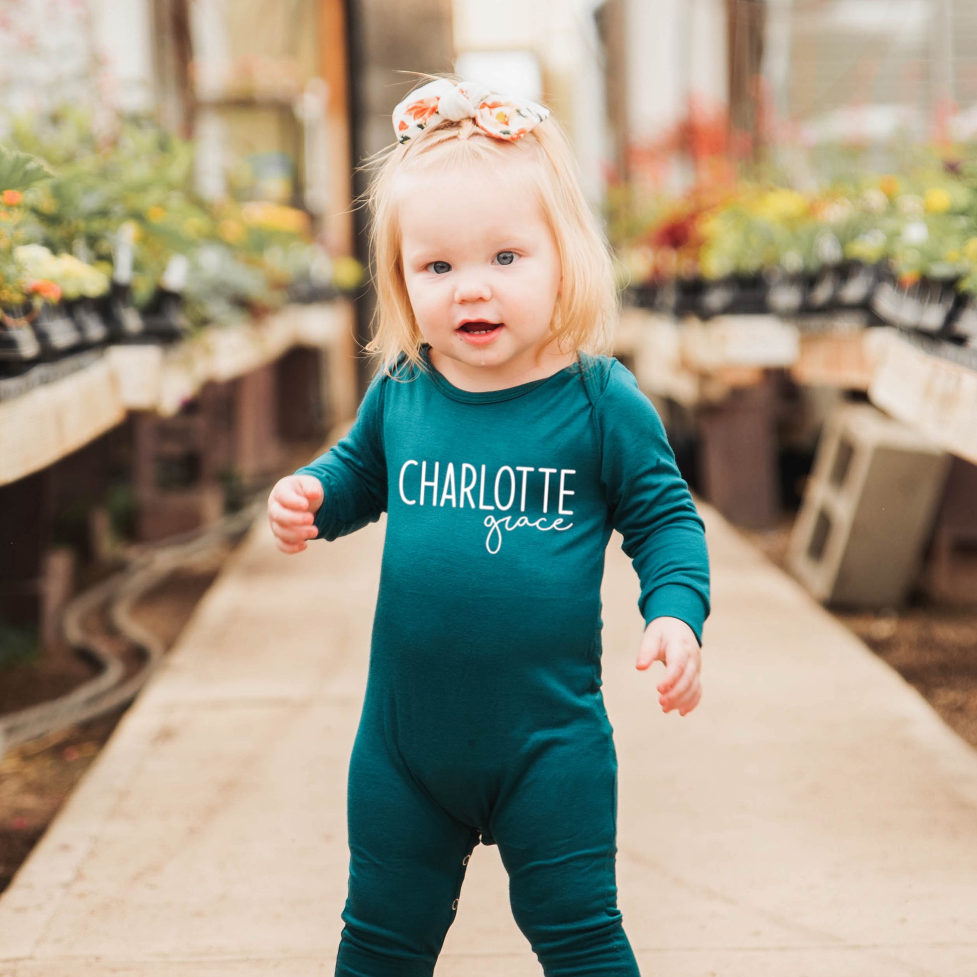 Personalized First + Middle Name (Modern Cursive) Silky Baby Long Sleeve Romper