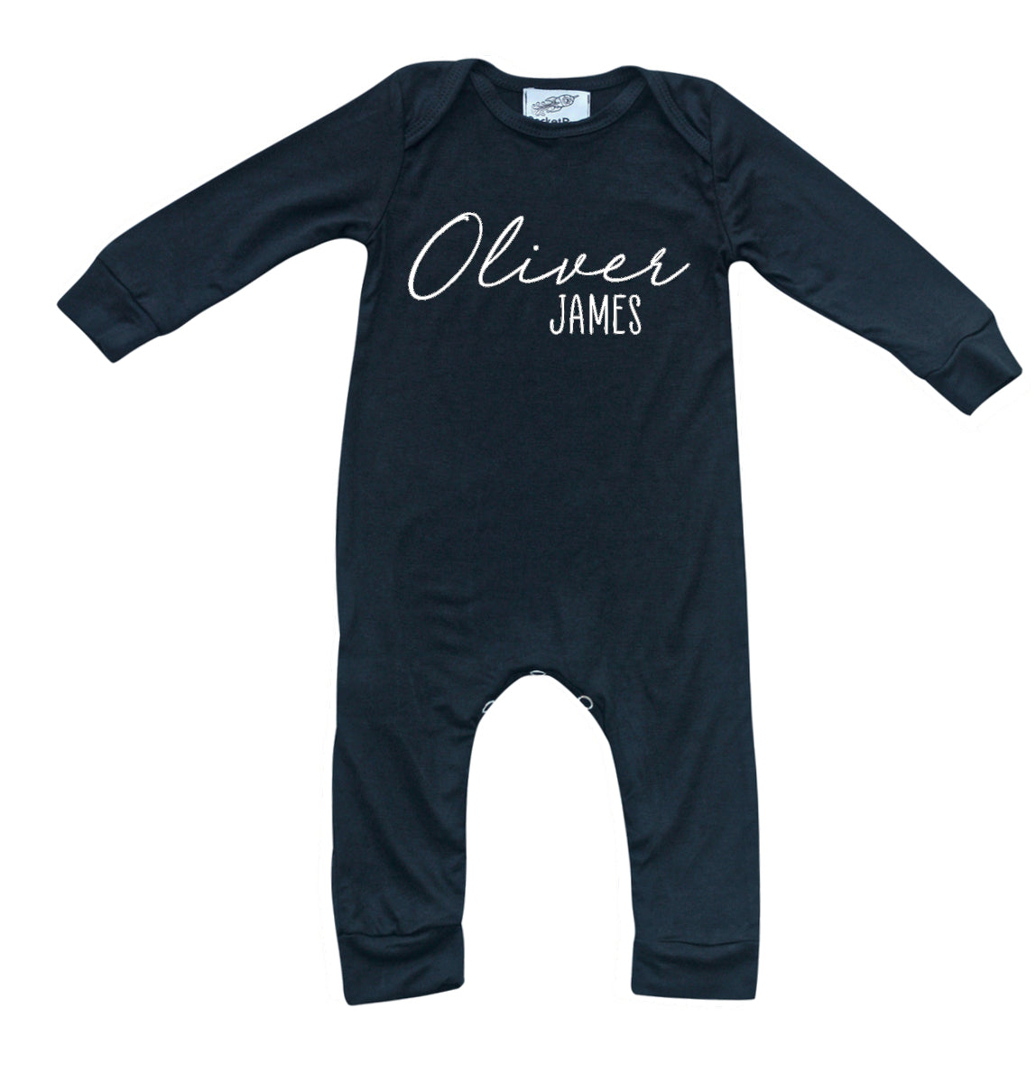 Personalized First + Middle Name Silky Baby Long Sleeve Romper Silky Black