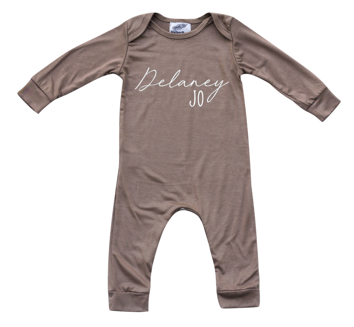 Personalized First + Middle Name Silky Baby Long Sleeve Romper Silky Light Brown