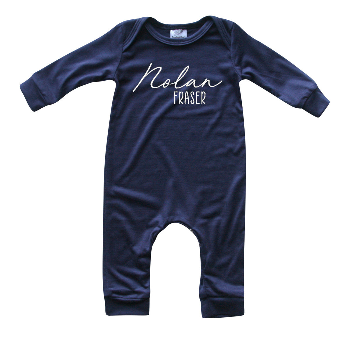 Personalized First + Middle Name Silky Baby Long Sleeve Romper Silky Navy