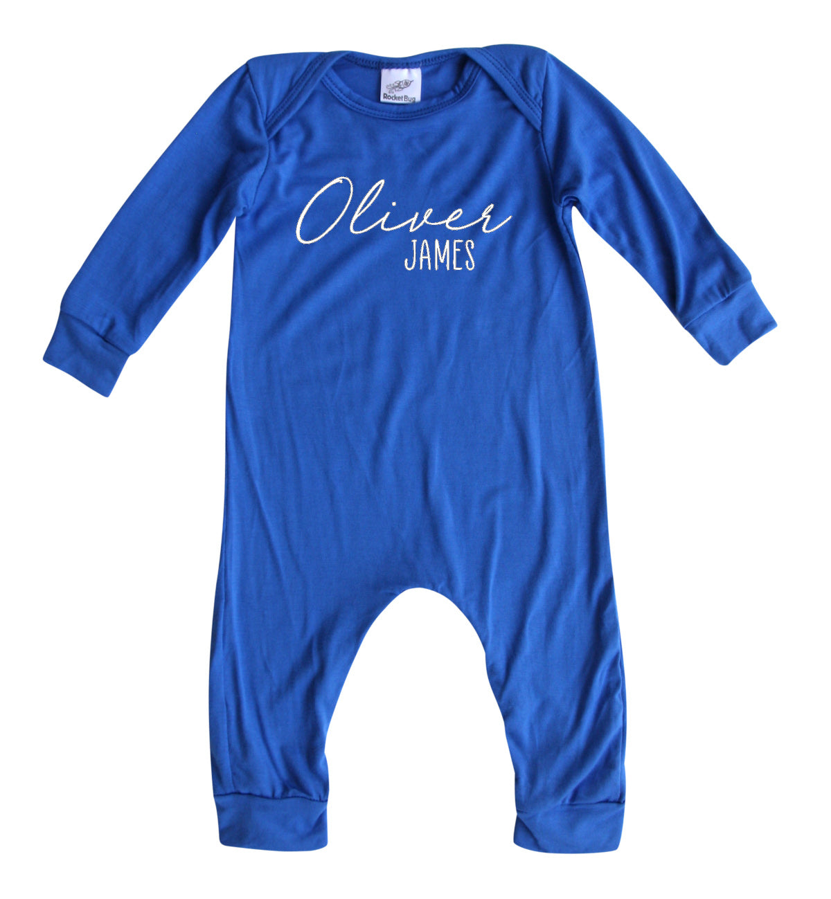 Personalized First + Middle Name Silky Baby Long Sleeve Romper Silky Royal Blue