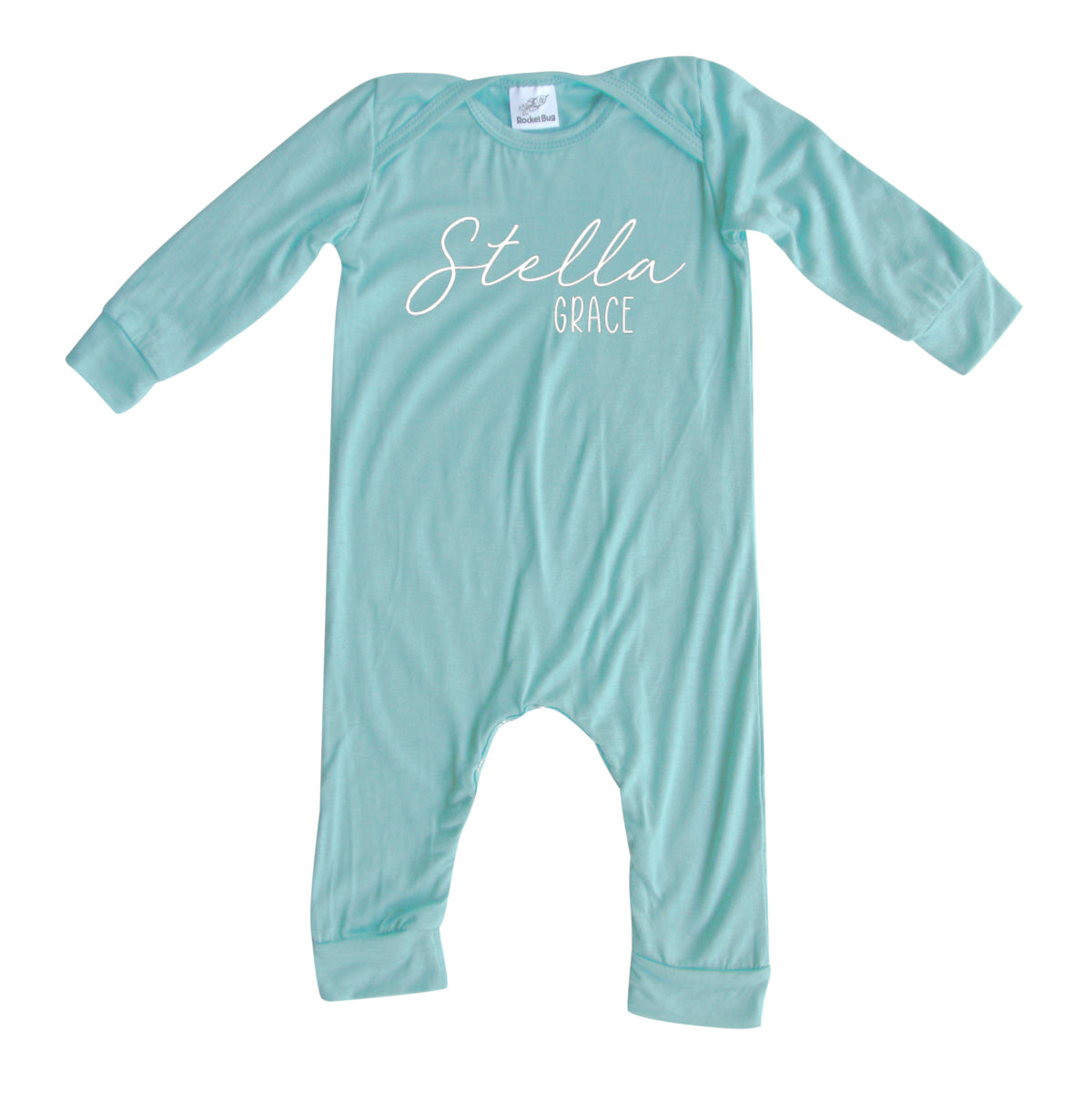 Personalized First + Middle Name Silky Baby Long Sleeve Romper Silky Seafoam