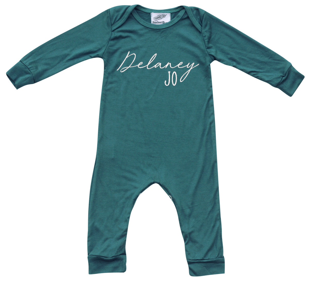 Personalized First + Middle Name Silky Baby Long Sleeve Romper Silky Midnight Teal