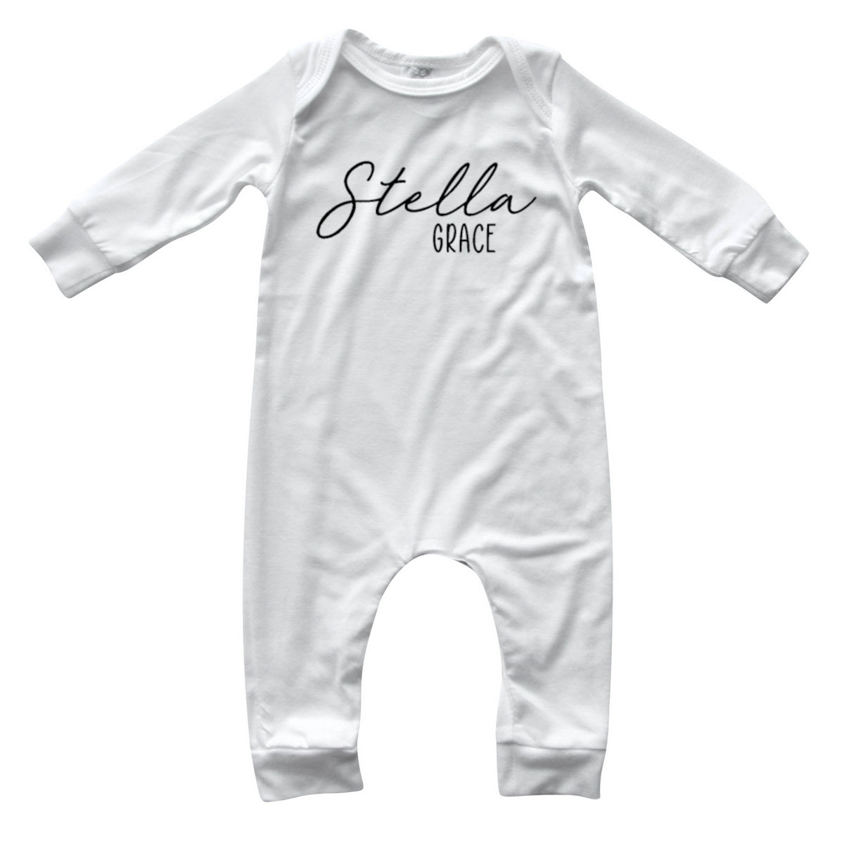 Personalized First + Middle Name Silky Baby Long Sleeve Romper Silky Off White