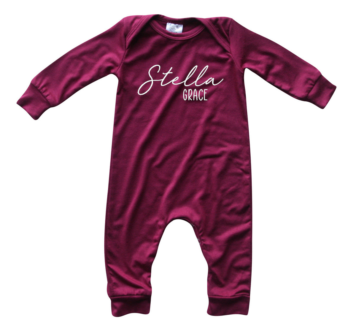 Personalized First + Middle Name Silky Baby Long Sleeve Romper Silky Wine