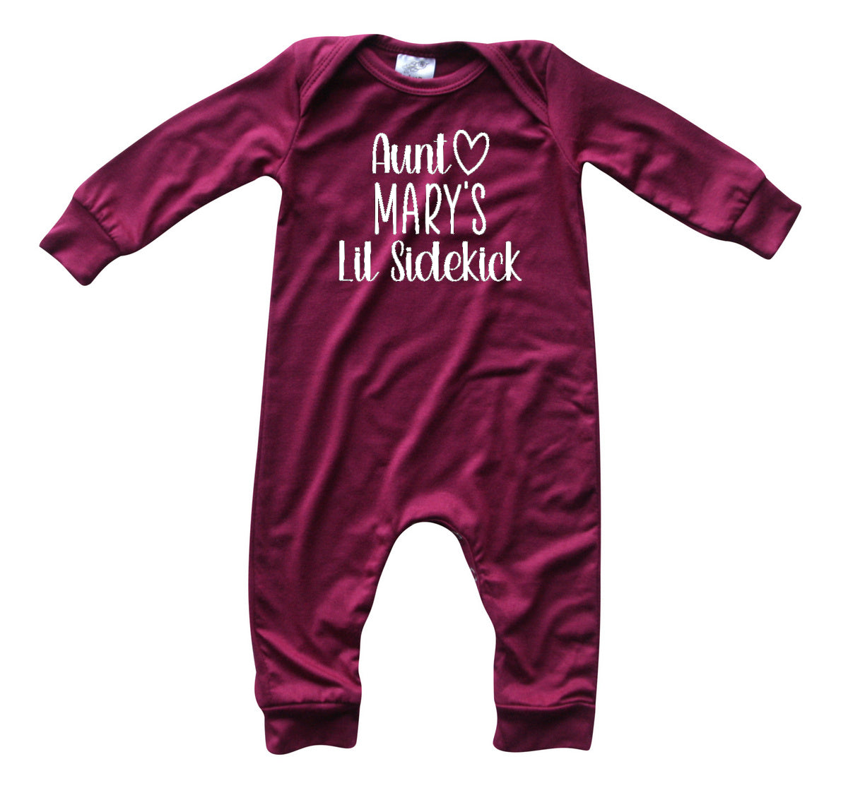 Personalized Aunt's Lil Sidekick Silky Long Sleeve Baby Romper Silky Wine
