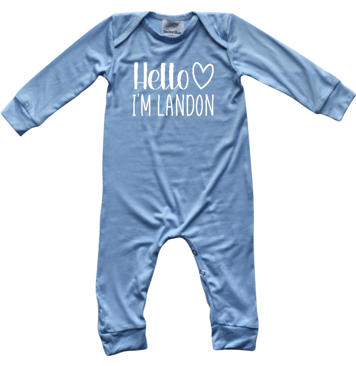 Personalized Hello Heart Silky Long Sleeve Baby Romper Silky Light Blue
