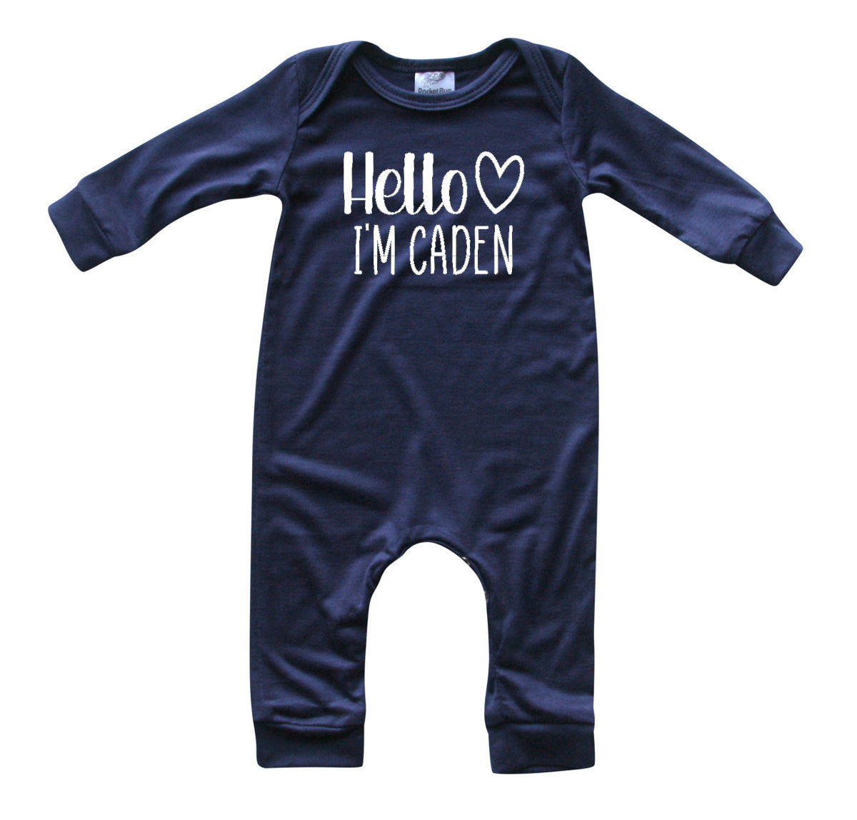 Personalized Hello Heart Silky Long Sleeve Baby Romper Silky Navy